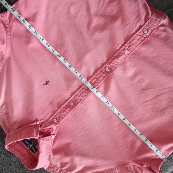 🌞VTG Ralph Lauren🌞 - Men's Coral/Salmon Distressed Blaire S/S Button Down - Picture 10 of 12